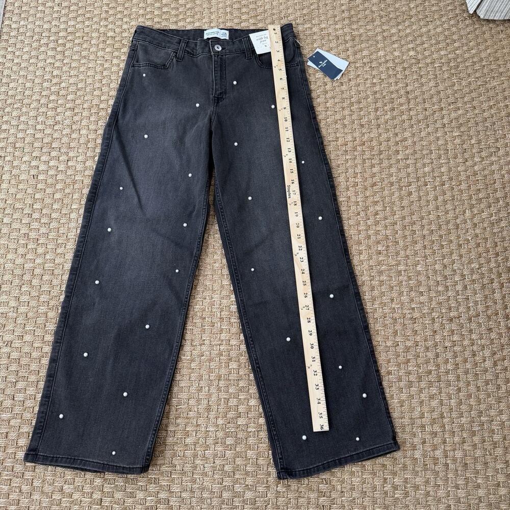 NWT Abercrombie Kids High Rise Wide Leg Black Wash Pearl Jeans Sz 17/18 - Picture 8 of 12